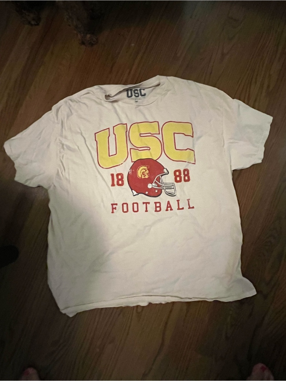 USC Football Logo Tee - White with Cardinal & Gold